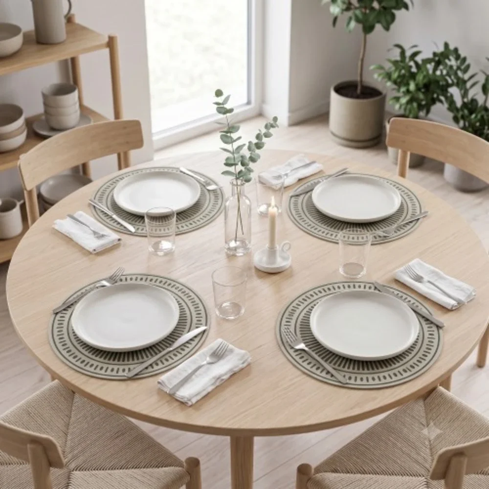 IKEA TUVIRIS Round Placemats Gray Green Geometric Pattern Set of 4